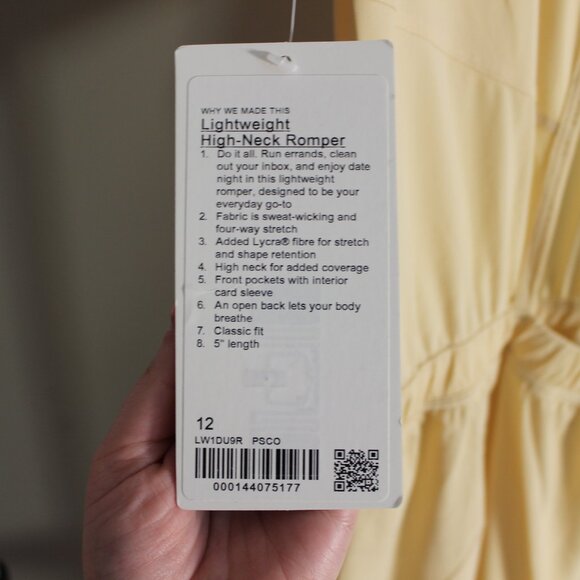 Lululemon | NWT | Lightweight High-Neck Romper | Prosecco | Size 12 - Picture 4 of 8